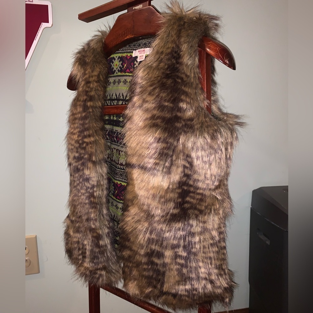 Mossimo Faux Fur Brown Speckled Furry Fuzzy Vest XS Boho Indie Hippie - Picture 4 of 9